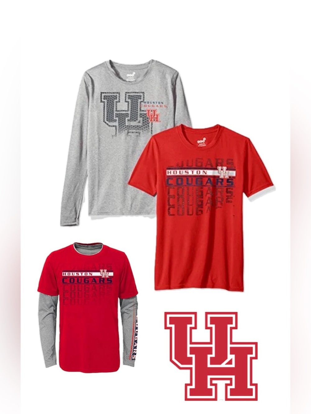 NWT Lot of 2x [Gen2] Houston Cougars NCAA Performance Shirts Red Gray Youth M, L